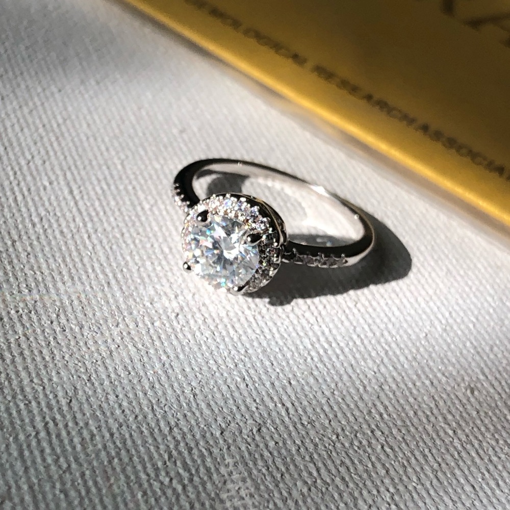 Classic Silver Halo Moissanite Solitaire Ring
